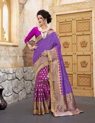 Blue woven silk blend saree with blouse 1