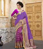 Blue woven silk blend saree with blouse