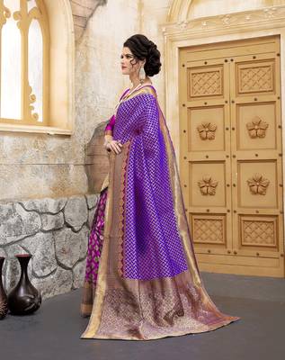 Blue woven silk blend saree with blouse 3