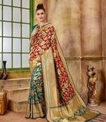 Red woven silk blend saree with blouse