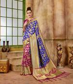 Blue woven silk blend saree with blouse
