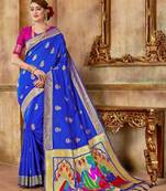 Blue woven silk blend saree with blouse