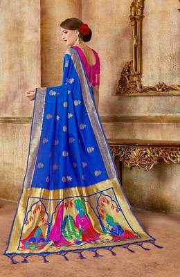 Blue woven silk blend saree with blouse 2