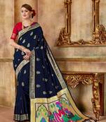 Blue woven silk blend saree with blouse