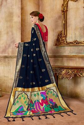 Blue woven silk blend saree with blouse 2