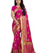 Pink printed cotton silk saree with blouse
