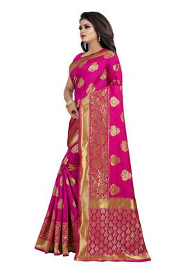 Pink printed cotton silk saree with blouse 2