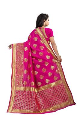Pink printed cotton silk saree with blouse 3