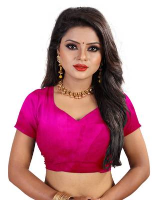 Pink printed cotton silk saree with blouse 4