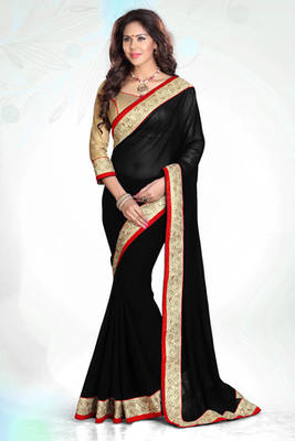 Black embroidered georgette saree with blouse 1