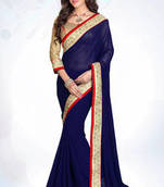 Navy Blue embroidered georgette saree with blouse
