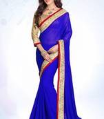 Royal Blue plain georgette saree with blouse