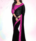 Black - Magenta plain georgette saree with blouse