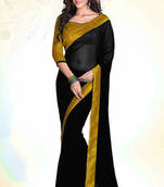Black - Mustard plain georgette saree with blouse