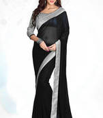 Black - Grey plain georgette saree with blouse