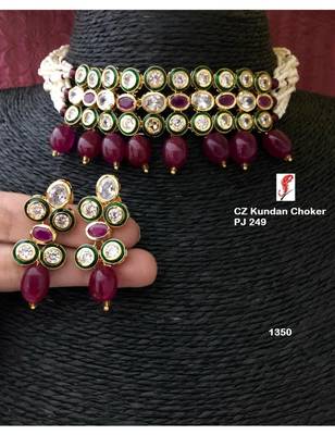 Alloy CZ Stone Kundan Wedding Necklace Set with Earrings 1