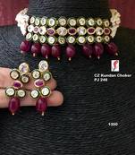 Alloy CZ Stone Kundan Wedding Necklace Set with Earrings