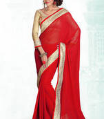 Red embroidered georgette saree with blouse