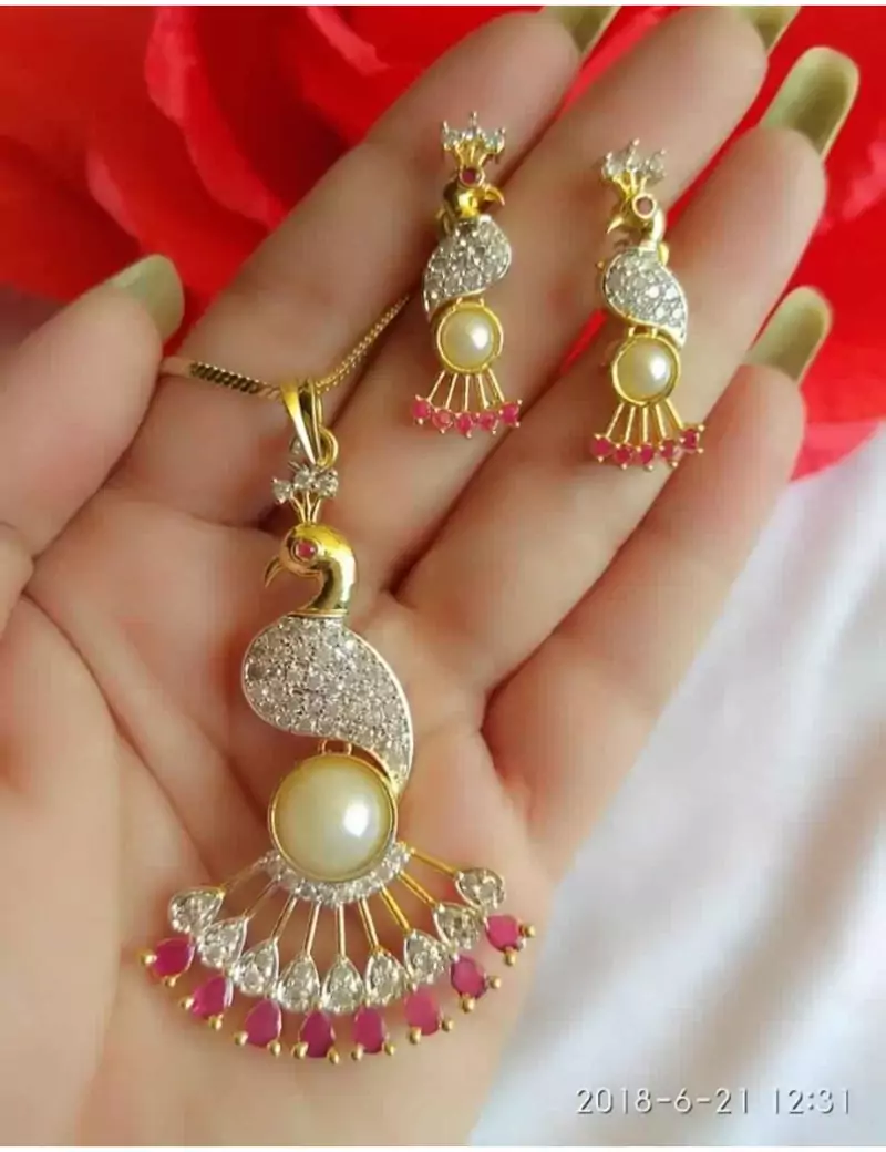 Peacock American Diamond Necklace Set