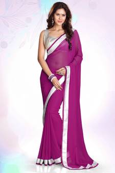 Wine plain georgette saree with blouse