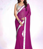 Wine plain georgette saree with blouse
