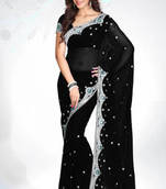 Black embroidered georgette saree with blouse