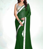 Dark-Green plain georgette saree with blouse