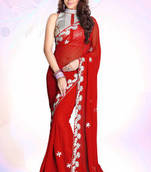 Red embroidered georgette saree with blouse