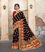 Black woven silk blend saree with blouse
