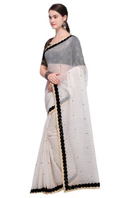Off White Embroidered Georgette Saree With Blouse 2