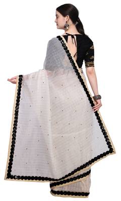 Off White Embroidered Georgette Saree With Blouse 3