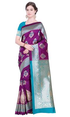 Magenta woven poly silk saree with blouse 1