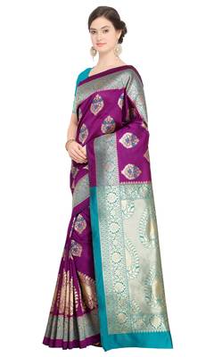 Magenta woven poly silk saree with blouse 2