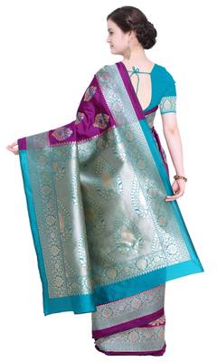 Magenta woven poly silk saree with blouse 3