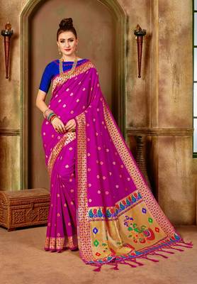 Pink woven paithani silk saree with blouse 1
