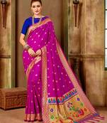 Pink woven paithani silk saree with blouse