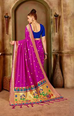 Pink woven paithani silk saree with blouse 2