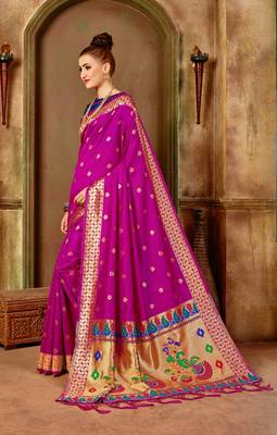Pink woven paithani silk saree with blouse 3