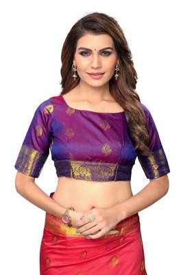 Peach woven silk blend saree with blouse 5
