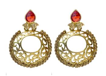 Red Cubic Zirconia Polki Earrings 1
