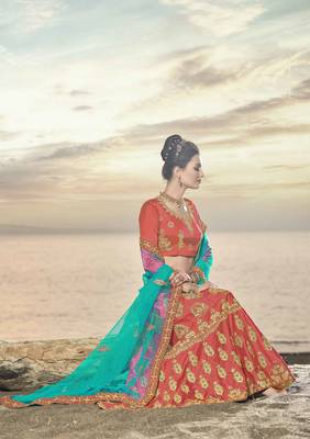 Pink Embroidered Silk Semi Stitched Lehenga With Dupatta 2