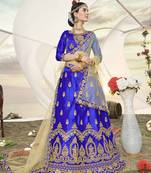 Blue Embroidered Silk Semi Stitched Lehenga With Dupatta