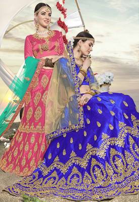 Blue Embroidered Silk Semi Stitched Lehenga With Dupatta 2