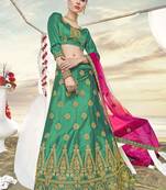 Green Embroidered Silk Semi Stitched Lehenga With Dupatta