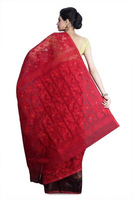 Red hand woven silk cotton saree  2