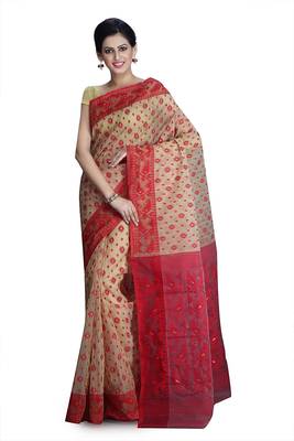 Beige hand woven silk cotton saree  1