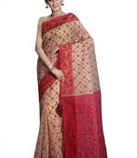 Beige hand woven silk cotton saree 