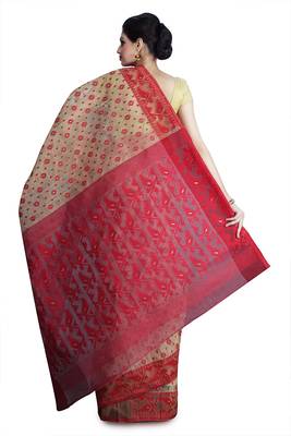 Beige hand woven silk cotton saree  2