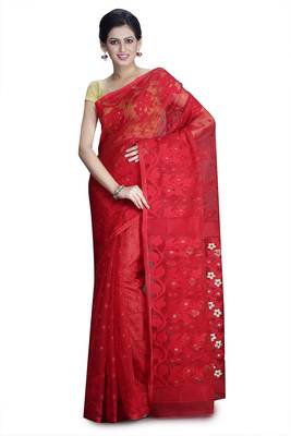 Red hand woven silk cotton saree  1