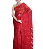 Red hand woven silk cotton saree 